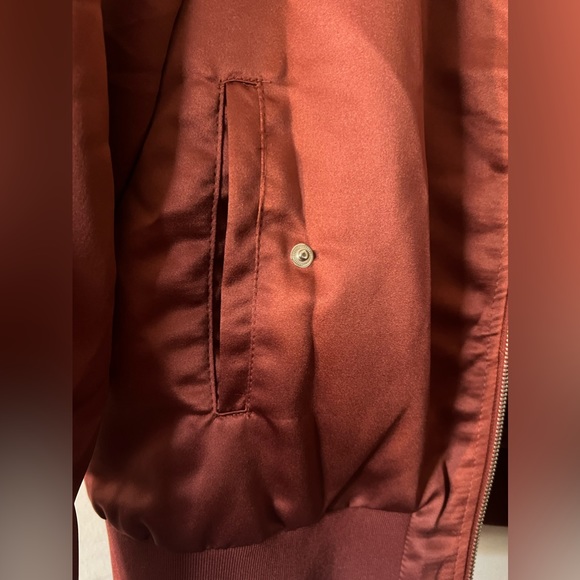 Forever 21 maroon satin bomber jacket with lace up sleeves - Picture 9 of 12